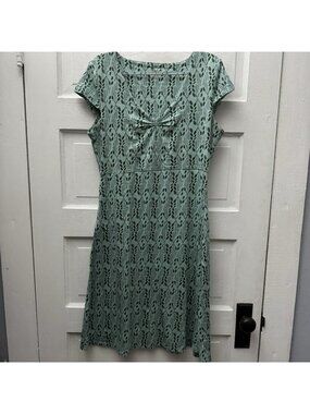 Toad&Co Eco Green Leaf Print Midi Dress Women Medium Stretch Short Sleeve